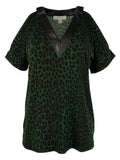 Michael Kors Women's Cheetah Print Faux Leather Trim Cold Shoulder Shirt