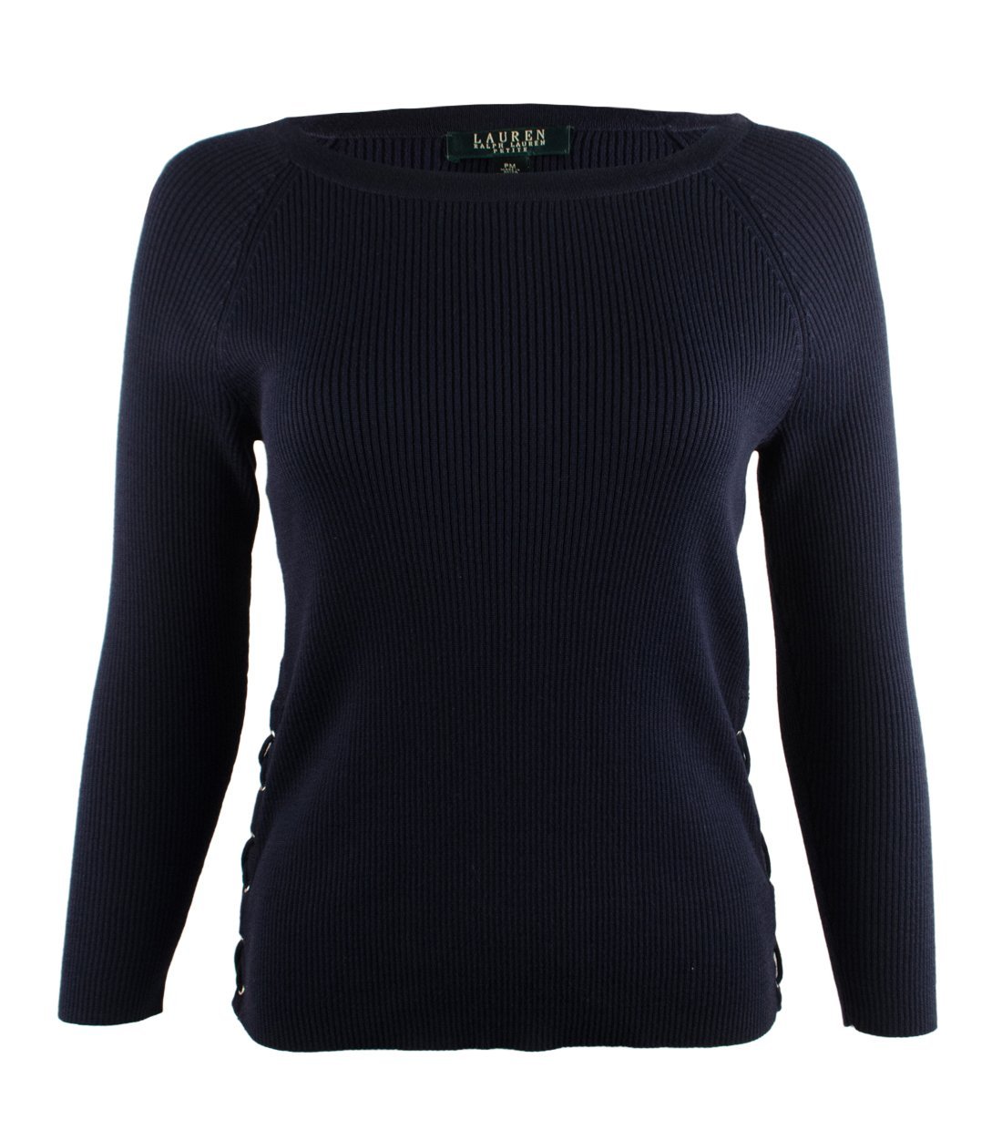 Ralph Lauren Women's Petite Lace Up Sides Ribbed Sweater-CN-PS