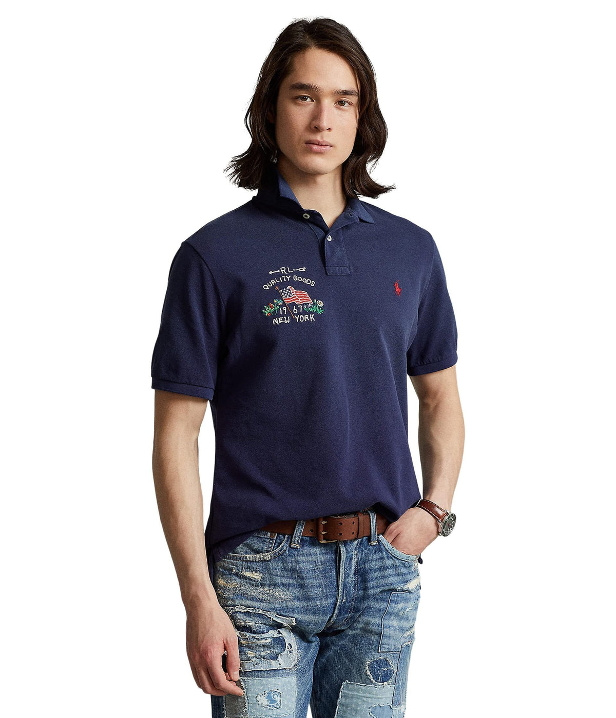 Polo Ralph Lauren Men's Classic Fit Flag Mesh Polo Shirt Blue Size X-Large