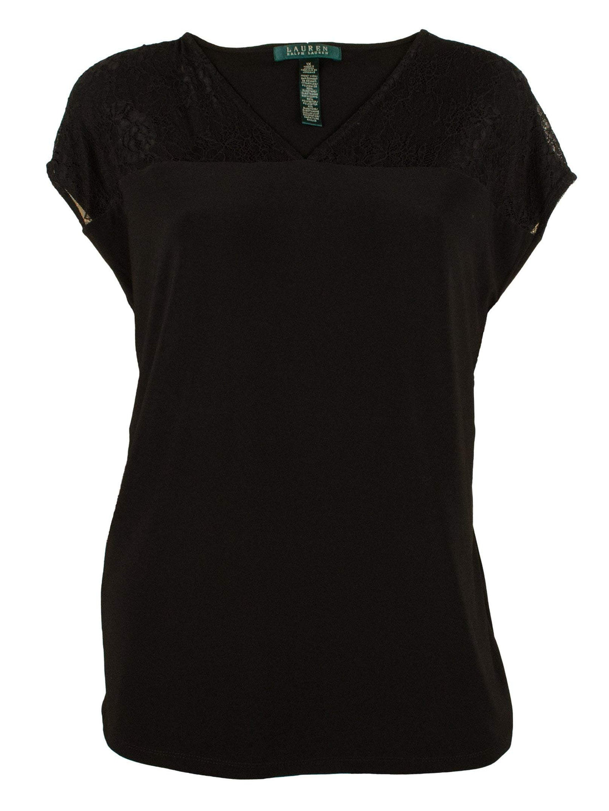 Ralph Lauren Women's Plus Size Cap-Sleeve Illusion Top Blouse B 3X Black