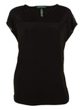 Ralph Lauren Women's Plus Size Cap-Sleeve Illusion Top Blouse B 3X Black