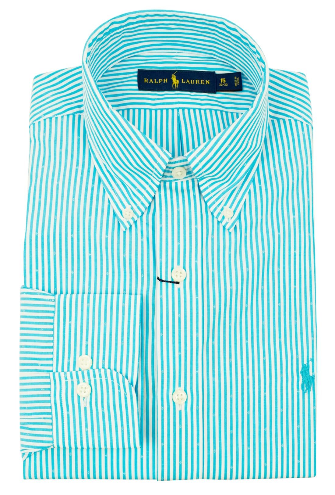 Men's Crisp Poplin Striped Button Down Shirt-BW-BW-16 ½ -32/33 Green/White