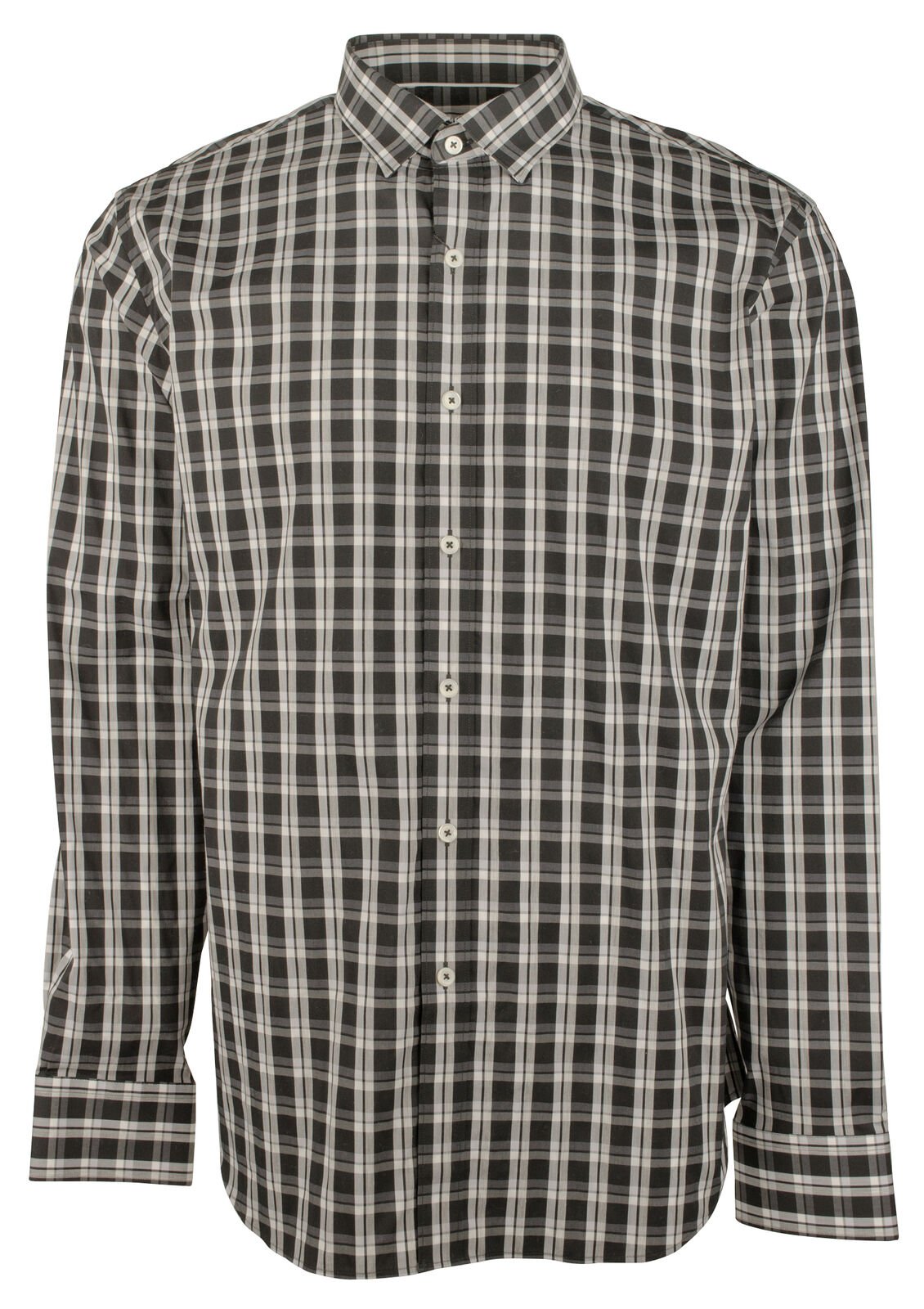Bugatchi Men's Plaid Classic Fit Long Sleeves Shirt BLK Medium