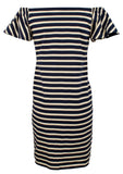 Lauren Ralph Lauren Women's Petite Off the Shoulder Striped Dress Indigo Blue