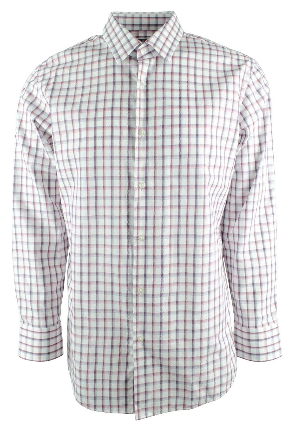Hugo Boss Men's Regular Fit Check Long Sleeve Dress Shirt 17.5 (34/35) Dark Pink