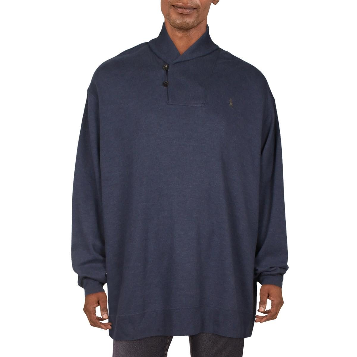 Men's Big & Tall Long Sleeve Luxury Jersey Shawl-Collar Pullover Shirt 4XB Navy Heather
