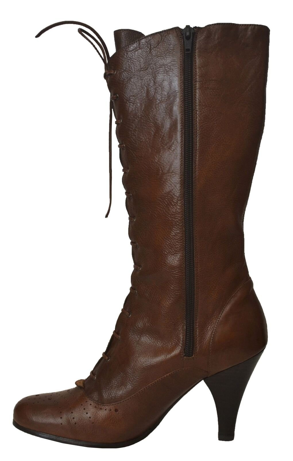 Daniblack Women's Lace Up Front Leather Boots Shoes Brown 8.5M New