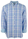 Tommy Bahama Men's Paradiso Plaid Linen Long Sleeve Shirt Medium Place Blue