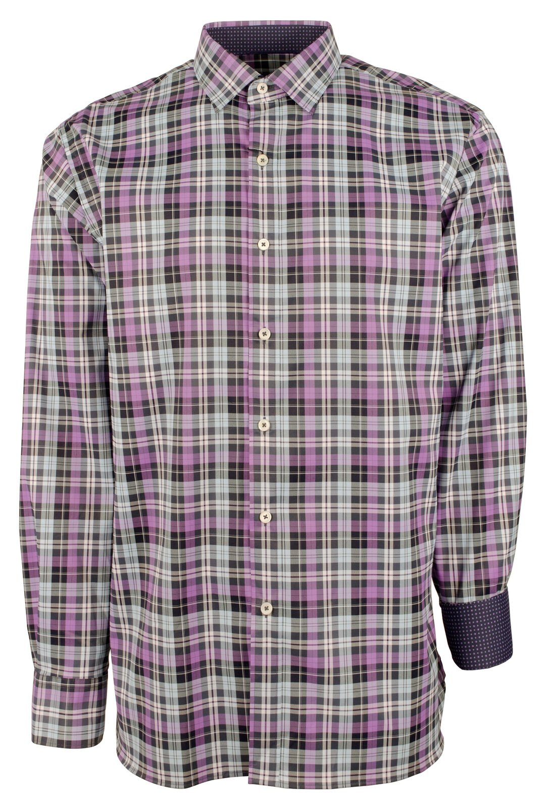 Bugatchi Men's Plaid Classic Fit Wrinkle Free Long Sleeves Shirt O Large