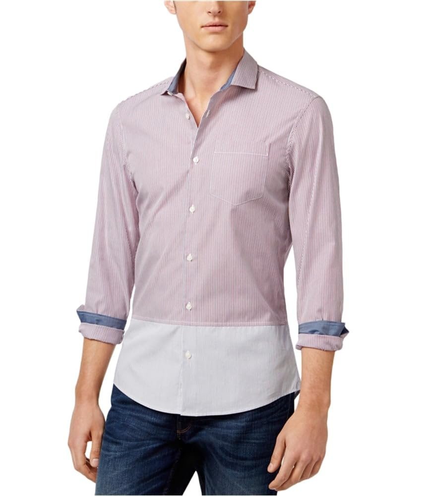 Michael Kors Men's Long Sleeve Colorblocked Striped Shirt