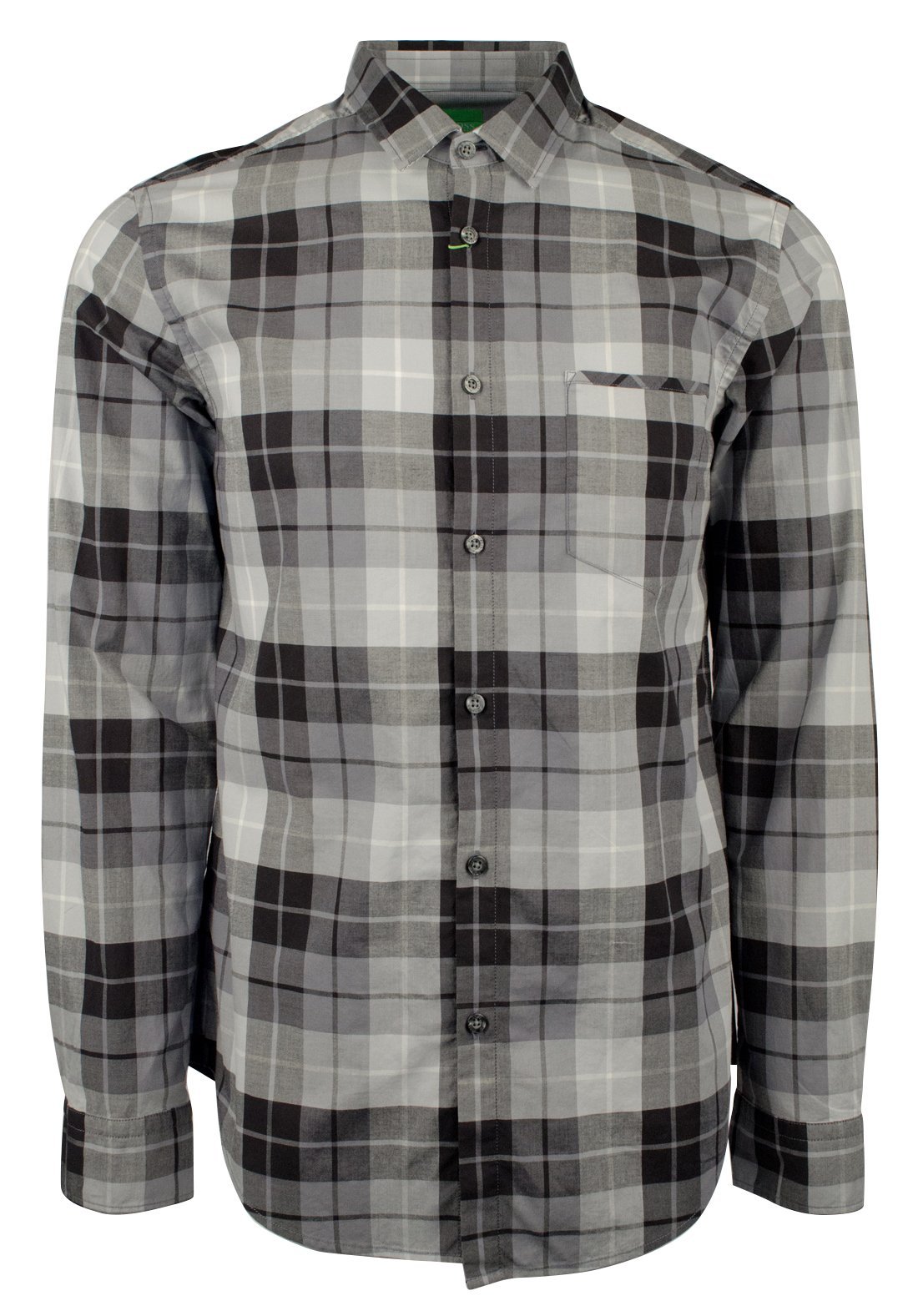 Men's Green Label C-Bansi Regular Fit Plaid Dress Shirt-BG-S Black/Gray