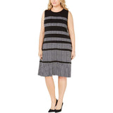 Michael Kors Women's Plus Houndstooth Sleeveless Shift Dress Black White