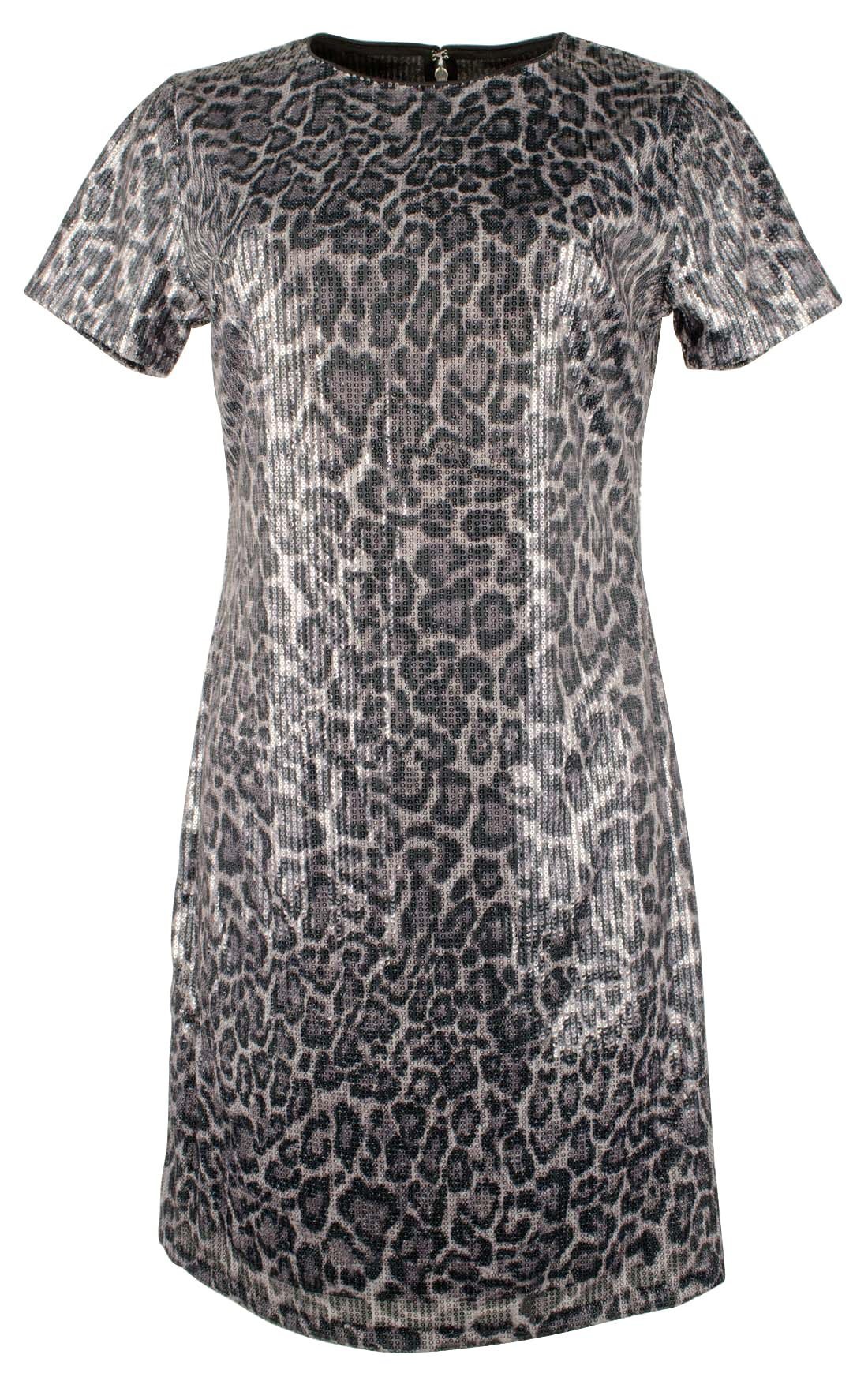 Women's Sequin Animal Print T-Shirt Mini Dress X-Small