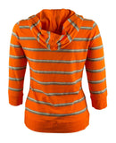 Women's Petite Lace-Up 3/4 Sleeve Hoodie Top-OM-P