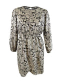 Michael Kors Women's Plus Size Foil Paisley Long Sleeve Flounce Dress