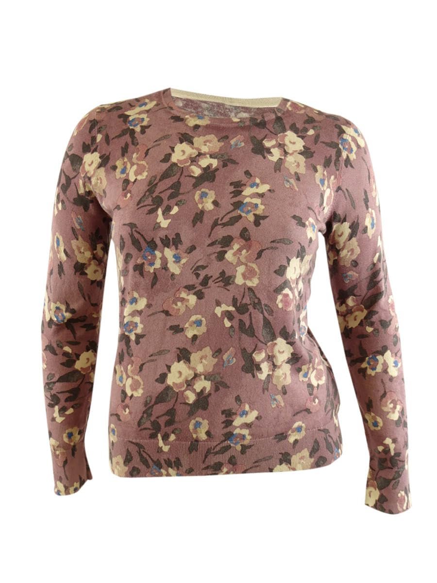 Lauren Ralph Lauren Women's Floral Cotton Blend Sweater (M, Purple Multi)