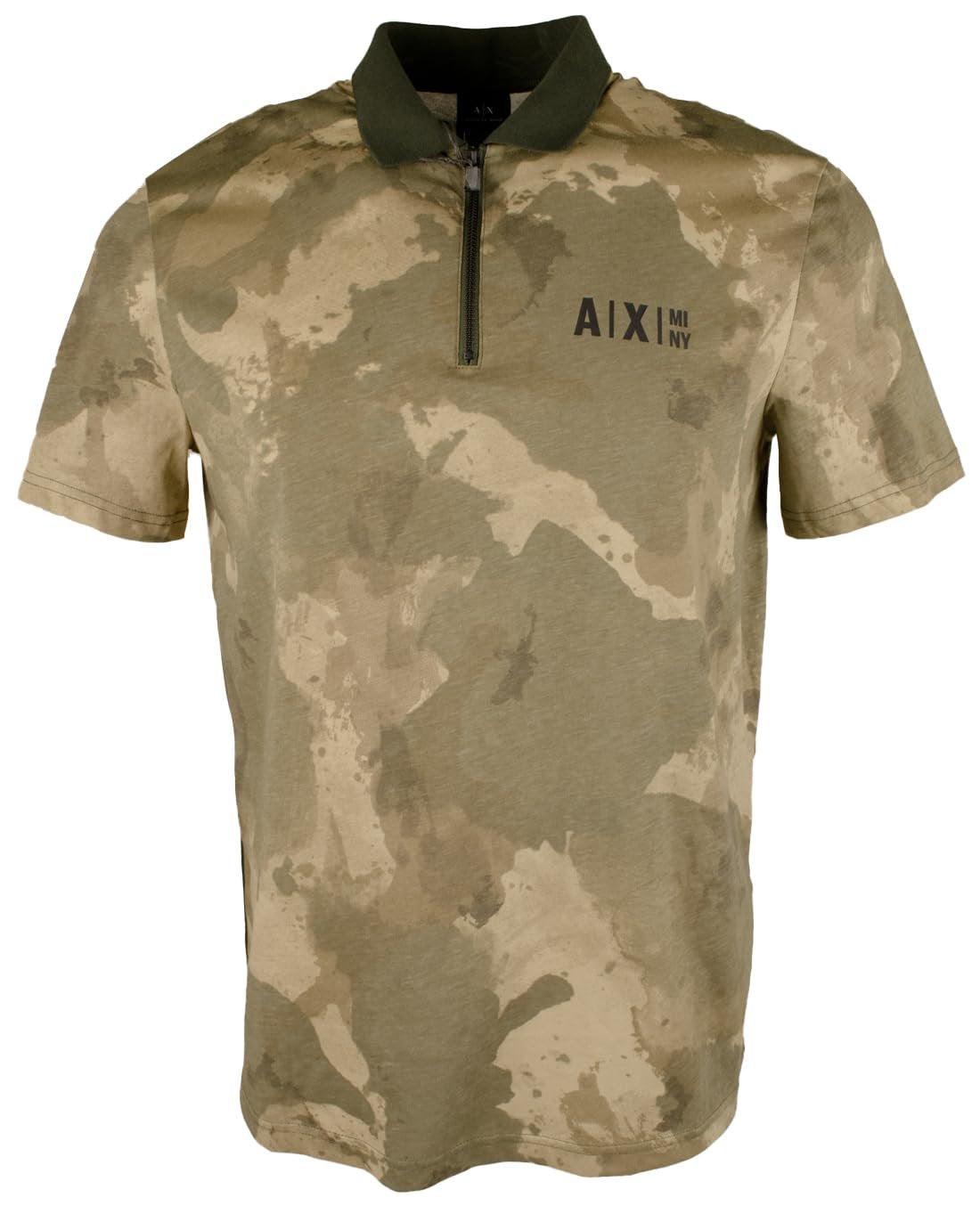 Armani Exchange Men's Colorblock Camo Printed Zip Short Sleeve Polo Shirt