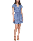 Michael Kors Women's Faux Wrap Smocked Waist Ruffled Hem Dress