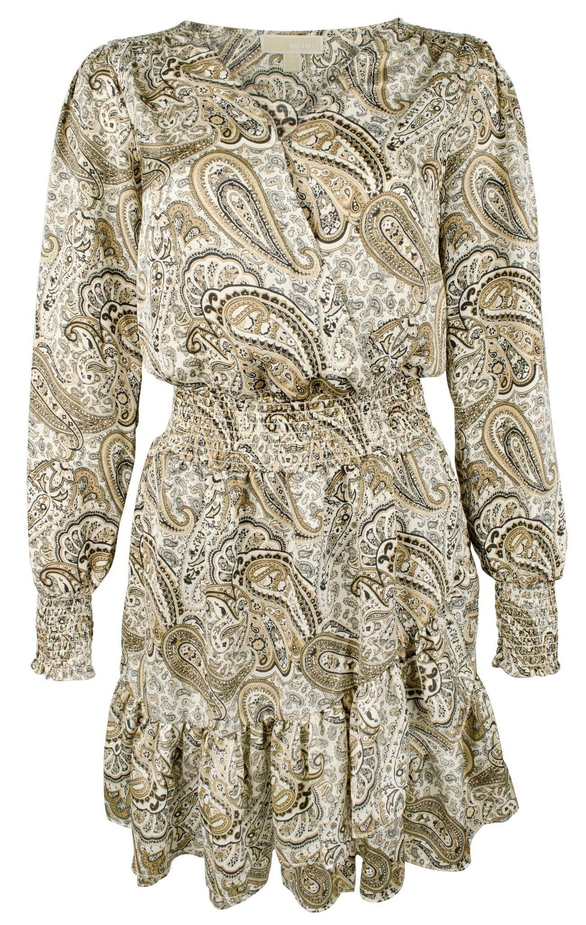Michael Kors Women's Long Sleeve Paisley Print V Neck Midi Dress