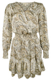 Michael Kors Women's Long Sleeve Paisley Print V Neck Midi Dress