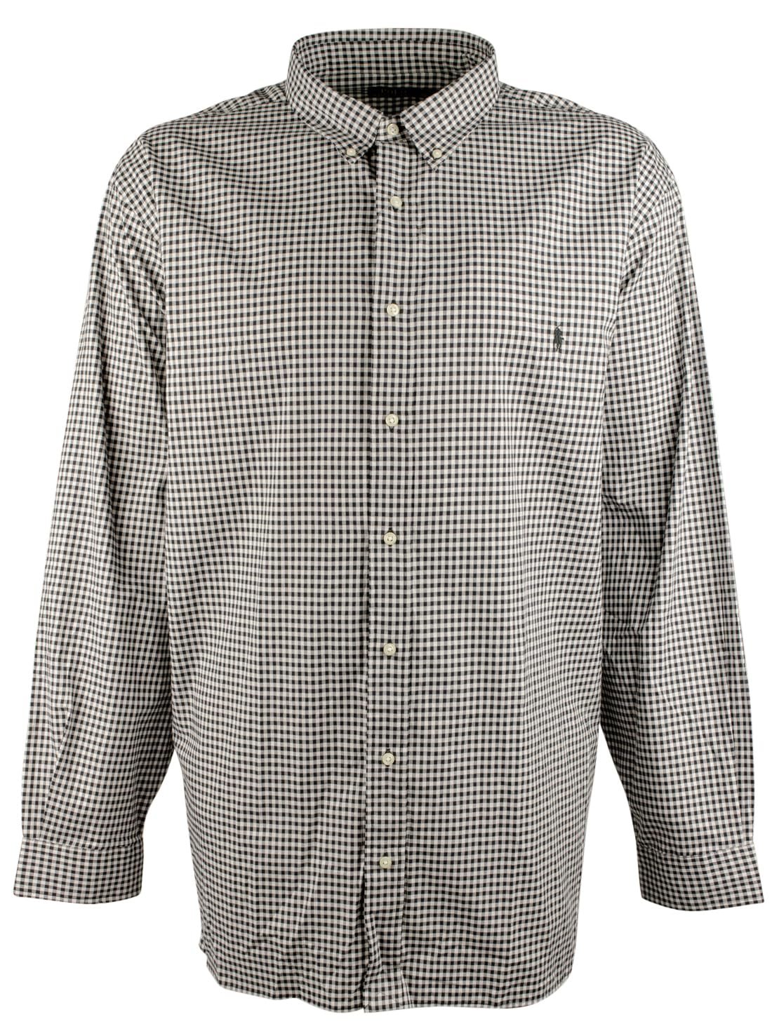 POLO RALPH LAUREN Men's Big & Tall Long Sleeve Sanded Twill Shirt 4XB Black/White