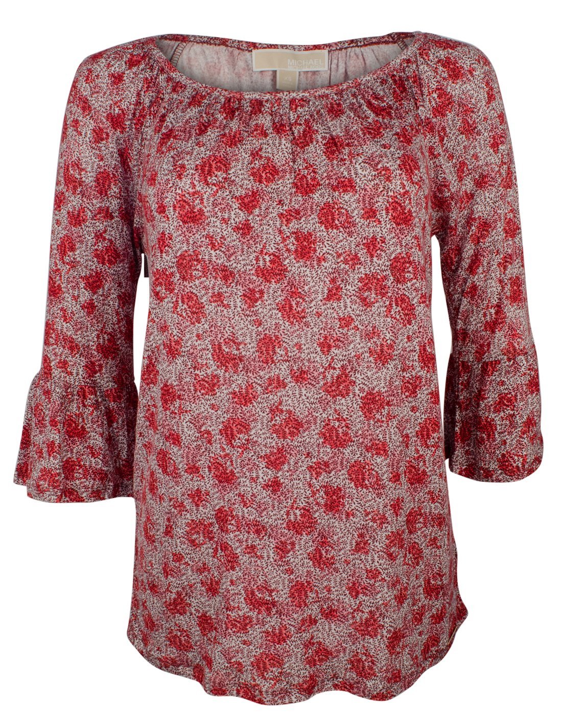Women's Floral Gathered Sleeve Peasant Top-S-XS Sangria