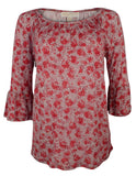 Women's Floral Gathered Sleeve Peasant Top-S-XS Sangria