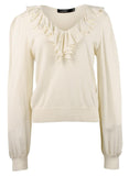 Lauren Ralph Lauren Women's Ruffle Trim V-Neck Pullover Sweater Top WCrm Small