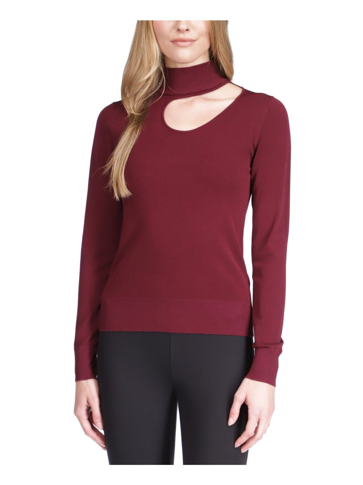 Women's Cut Out Mock Neck Long Sleeve Sweater XL Maroon
