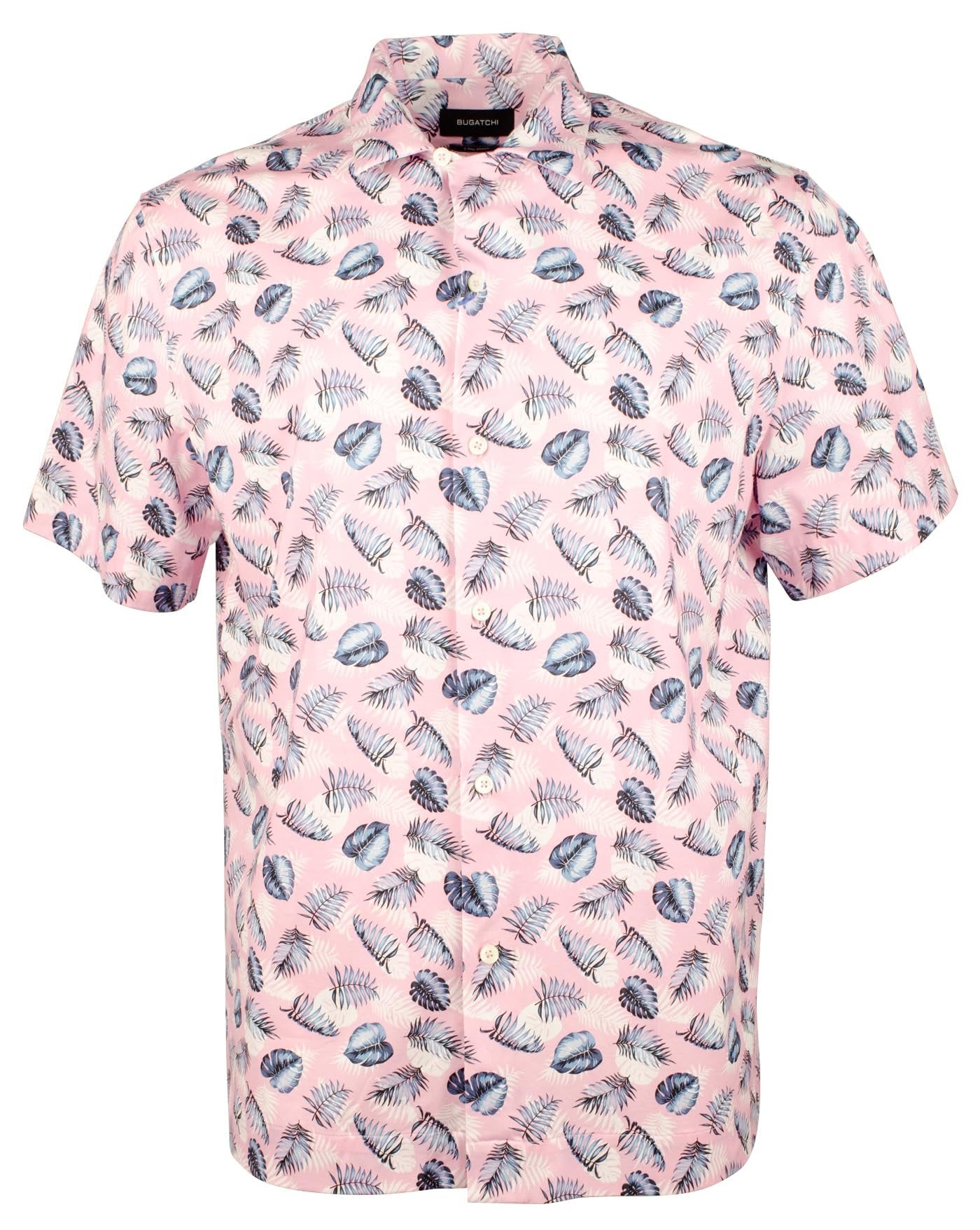 Bugatchi Men's Printed Stretch Camp Short Sleeve Shirt Pnk Large Pink