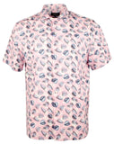 Bugatchi Men's Printed Stretch Camp Short Sleeve Shirt Pnk Large Pink