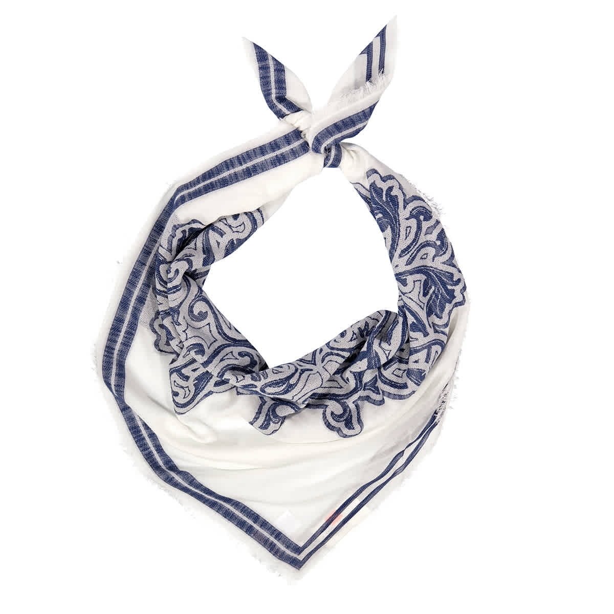 Tory Burch Ivory / Navy Fil Coupe Oversized Square Scarf
