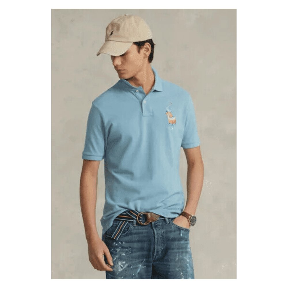 POLO RALPH LAUREN Tye-Dye Big Pony Mesh Polo Shirt, Blue [ S]