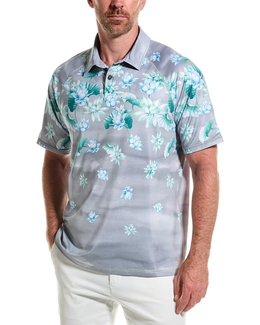 Tommy Bahama Men's Sailing Lotus Short Sleeve Polo Shirt Medium Silvery Blue