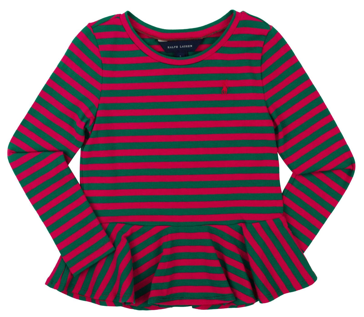 Ralph Lauren Girl's Stretch Striped Peplum Tee Shirt P XLarge(16)