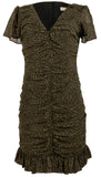 Women's Animal Print Ruched V-Neck Mini Dress OLV 6 Olive