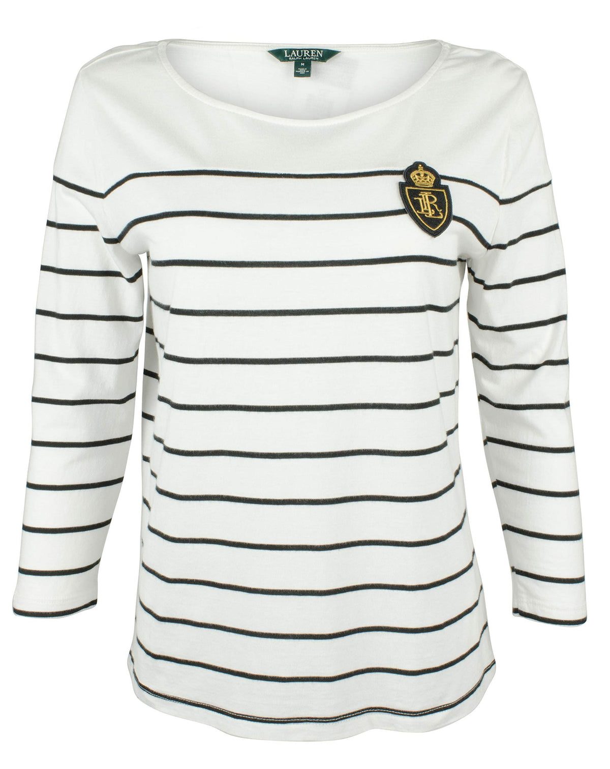 Women's Petite Crest Striped Jersey Top-W-PXS White
