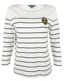 Women's Petite Crest Striped Jersey Top-W-PXS White