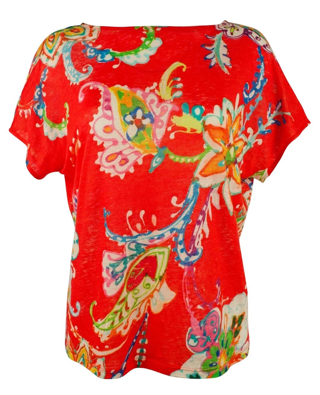 Women's Petite Floral Print Linen Top-OM-PM