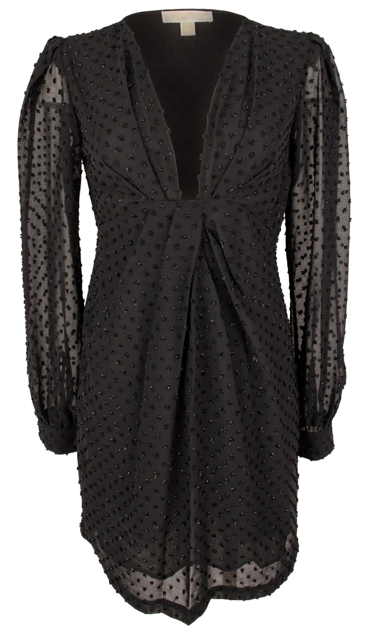 Women's Swiss Dot Printed Long Sleeve Sheer Dress 4 Black