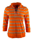 Women's Petite Lace-Up 3/4 Sleeve Hoodie Top-OM-P