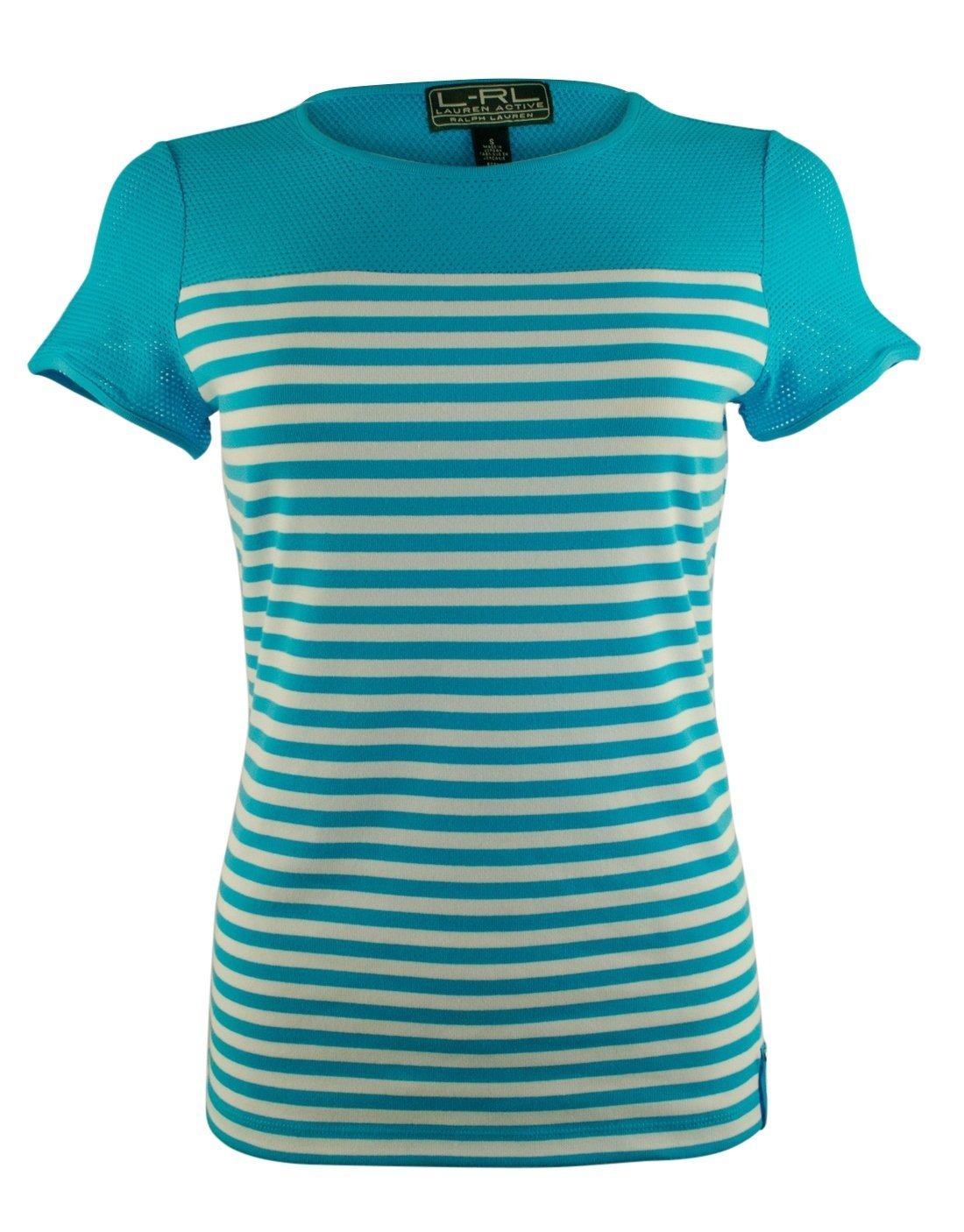 Lauren Ralph Lauren Active Women's Short Sleeve Striped Mesh Yoke Top