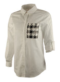 Michael Kors Women's Plus Size Sequin Pocket Button Down Long Sleeve Top-W-2X White