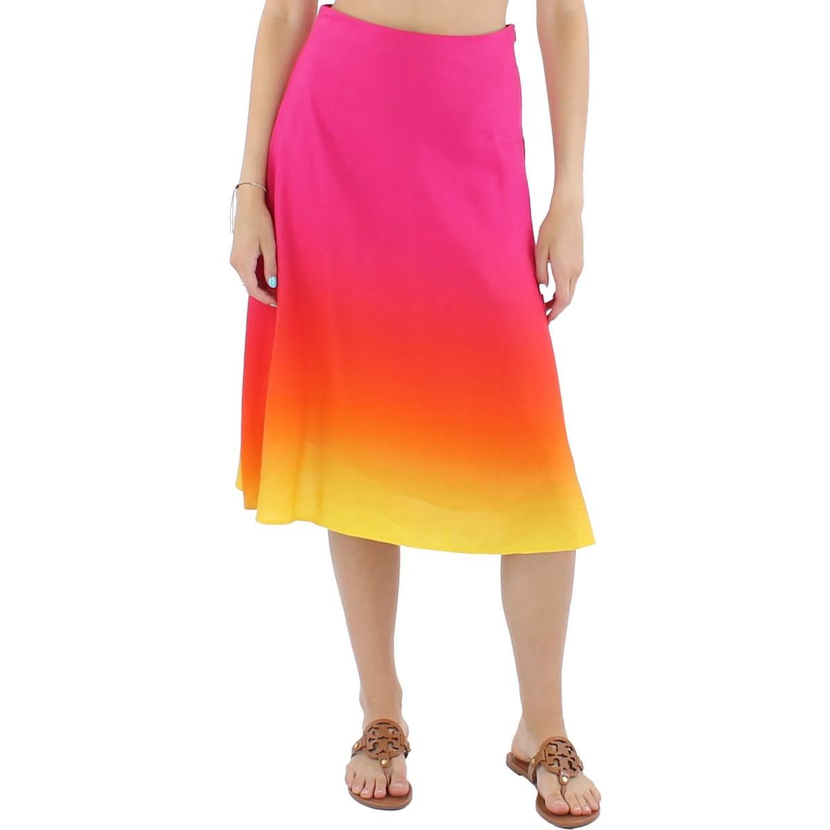 Lauren Ralph Lauren Womens Ombre Mid Calf Midi Skirt Pink 6