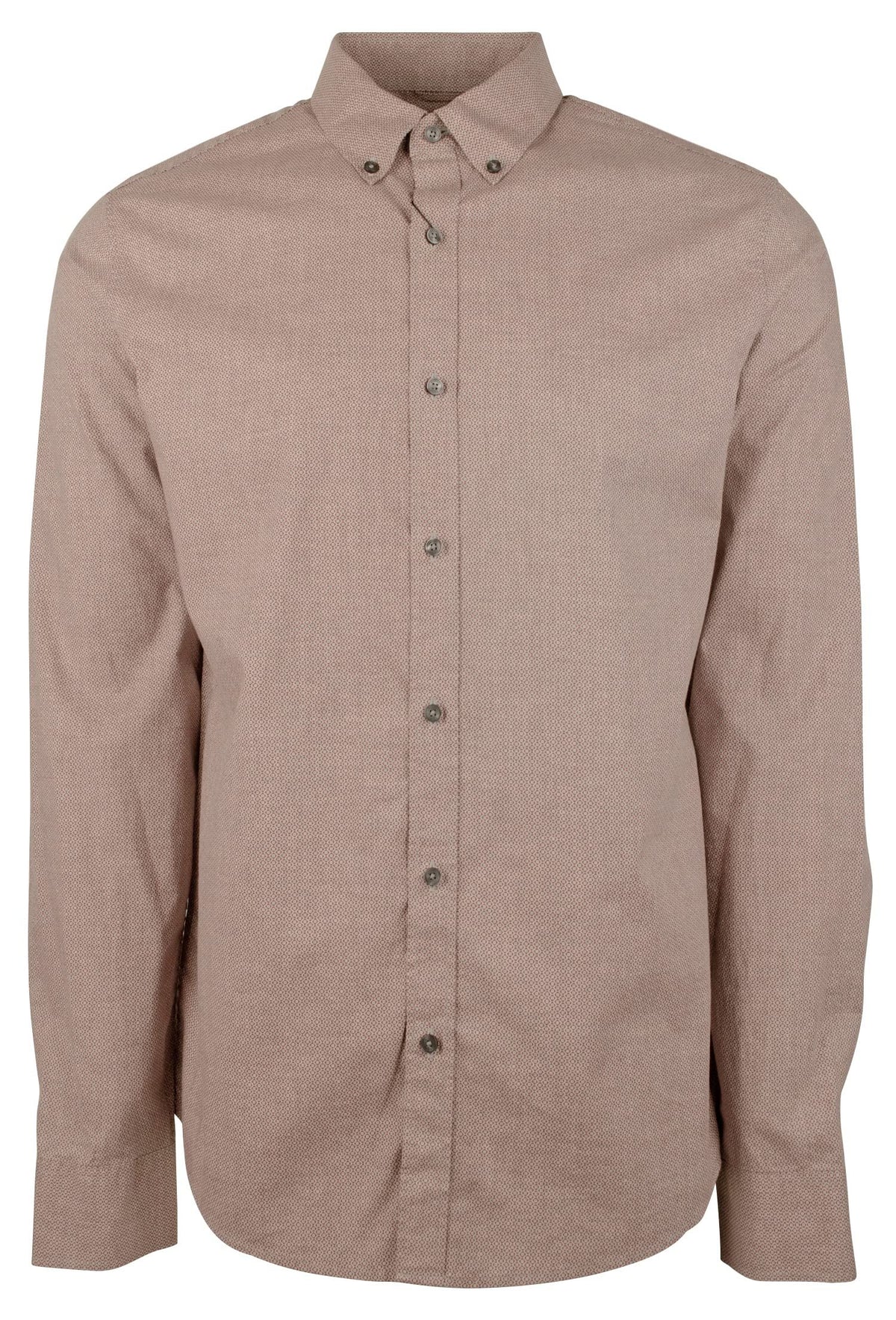 Men's Slim Fit Mini Diamond Print Long Sleeves Shirt-C-Large Cordovan