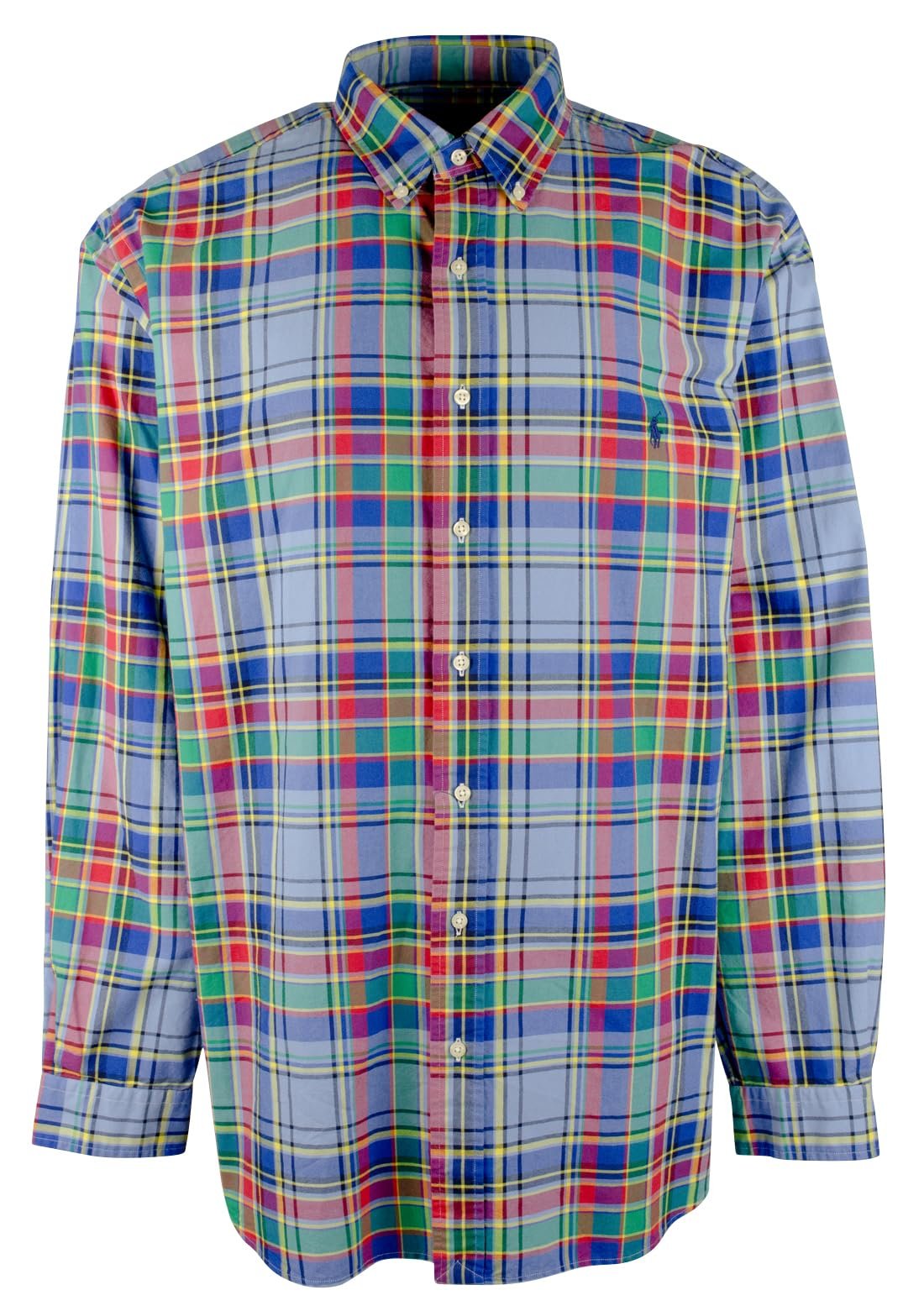 POLO RALPH LAUREN Men's Big & Tall Classic Fit Long Sleeve Plaid Oxford Shirt BlRd 3XB Blue/Red