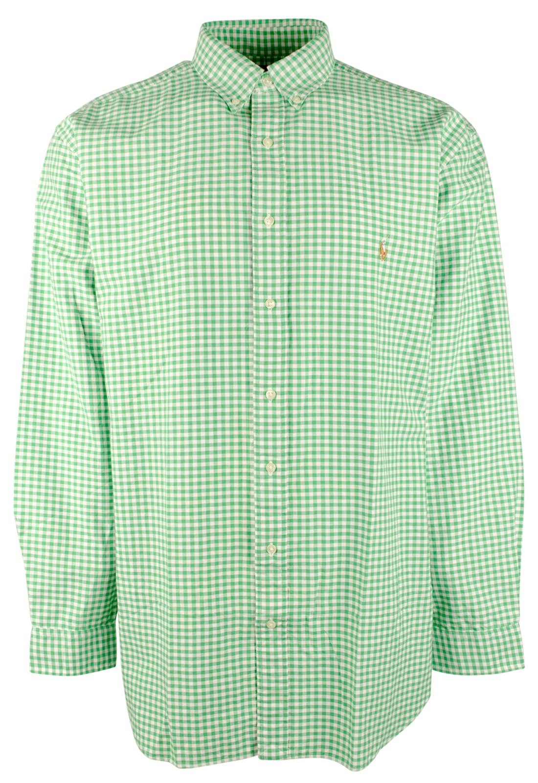 POLO RALPH LAUREN Men's Big & Tall Classic Fit Long Sleeve Gingham Oxford Shirt 4XLT Green/White
