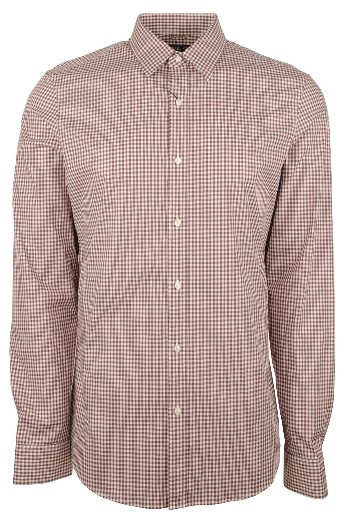 Men's Trim Fit Mini Check Long Sleeves Shirt-C-Large Cordovan