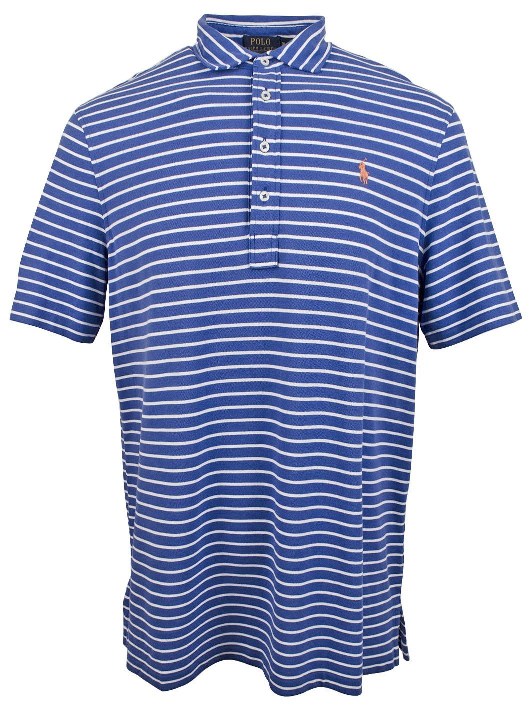 Men's Feather Weight Mesh Classic Fit Striped Polo Shirt-LB-S Light Blue White