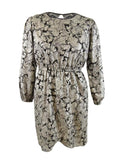Michael Michael Kors Women's Plus Paisley Cinch-Waist Dress (0X, Black/Silver)